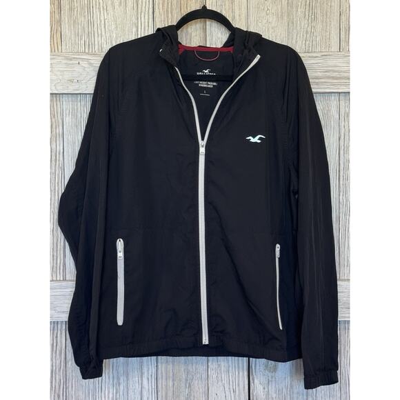 Hollister Windbreaker Jacket Men Large Blue Lightweight Packable Hiking Backpack - Picture 1 of 8